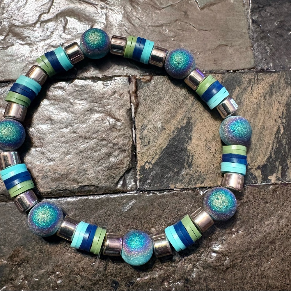 Vibrant Blue and Green Beaded Bracelet